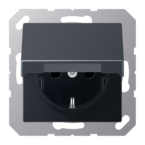 Розетка JUNG А-СЕРИЯ, скрытый монтаж, с заземлением, с крышкой, со шторками, белая