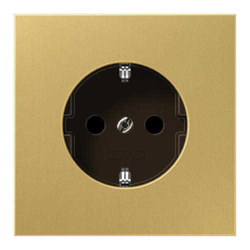Розетка JUNG LS METAL, скрытый монтаж, с заземлением, со шторками, латунь