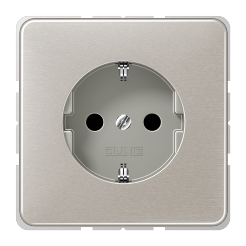 Розетка JUNG CD 500, скрытый монтаж, с заземлением, со шторками, платина