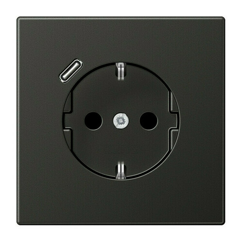 Розетка с USB Jung LS METAL, скрытый монтаж, с заземлением, антрацит, AL1520-18CAN-L