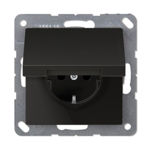 Розетка Jung ECO PROFI, скрытый монтаж, с крышкой, черный матовый, EP1420KLSWM