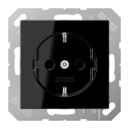 Розетка JUNG FD FRAMES, скрытый монтаж, с заземлением, со шторками, черный