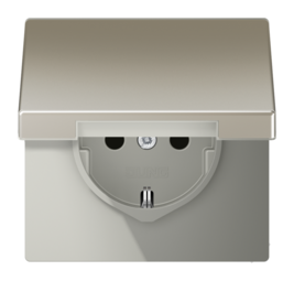 Розетка JUNG LS METAL, скрытый монтаж, с заземлением, с крышкой, стальной