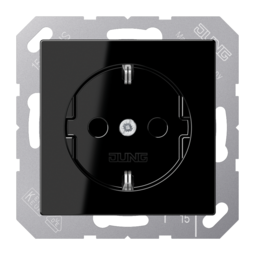 Розетка JUNG A-СЕРИЯ, с заземлением, со шторками, черный