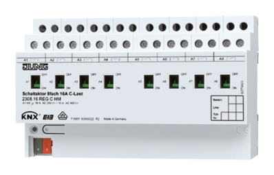 JUNG KNX Актор 8-ми канальный 220V AC 12-24V DC 16 A возм ручн упр DIN-рейка