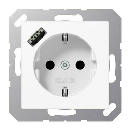 Розетка с USB Jung A 500, скрытый монтаж, с заземлением, белый, A1520-18AWW